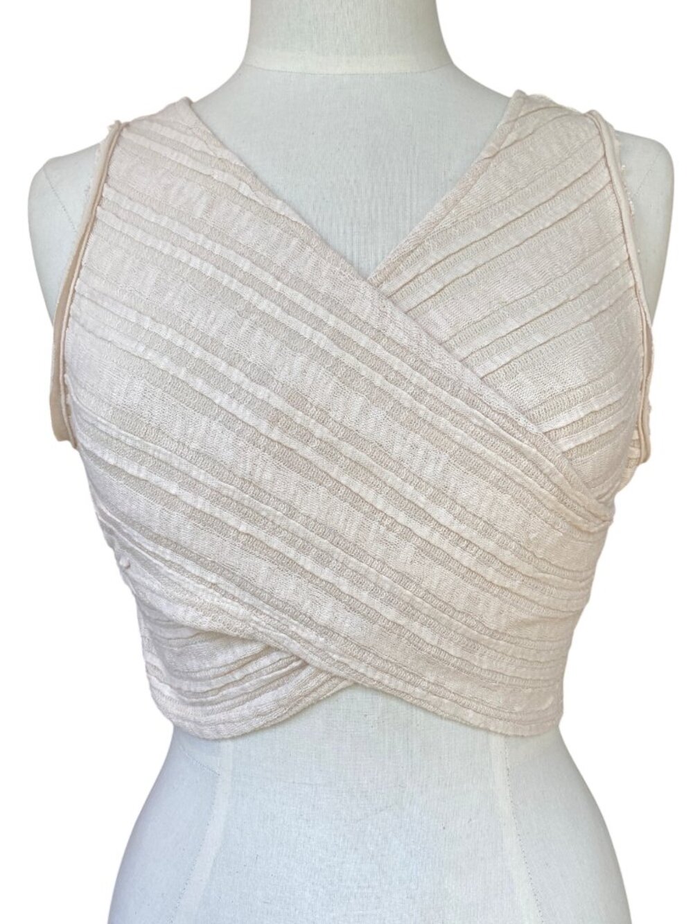 FP Beach Free People Cream Textured Crossover Wrap Crop Tank Top Boho Coastal-S